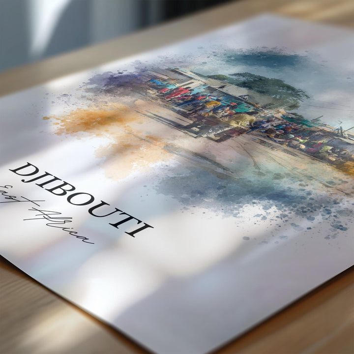 Djibouti Wall Art, Djibouti Print, Djibouti Watercolor Art, Djibouti East Africa Gift, Travel Print, Travel Poster, Housewarming Gift