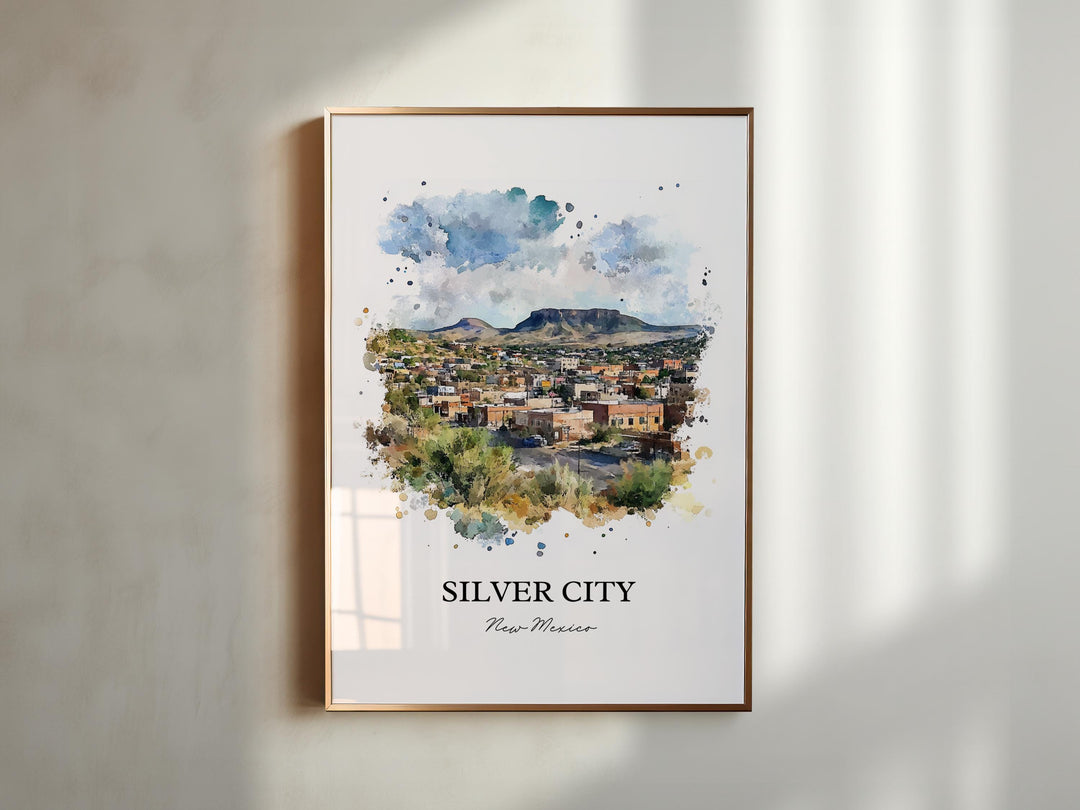Silver City NM Wall Art, Grant County Print, New Mexico Watercolor Art, Silver City NM Gift, Travel Print, Travel Poster, Housewarming Gift