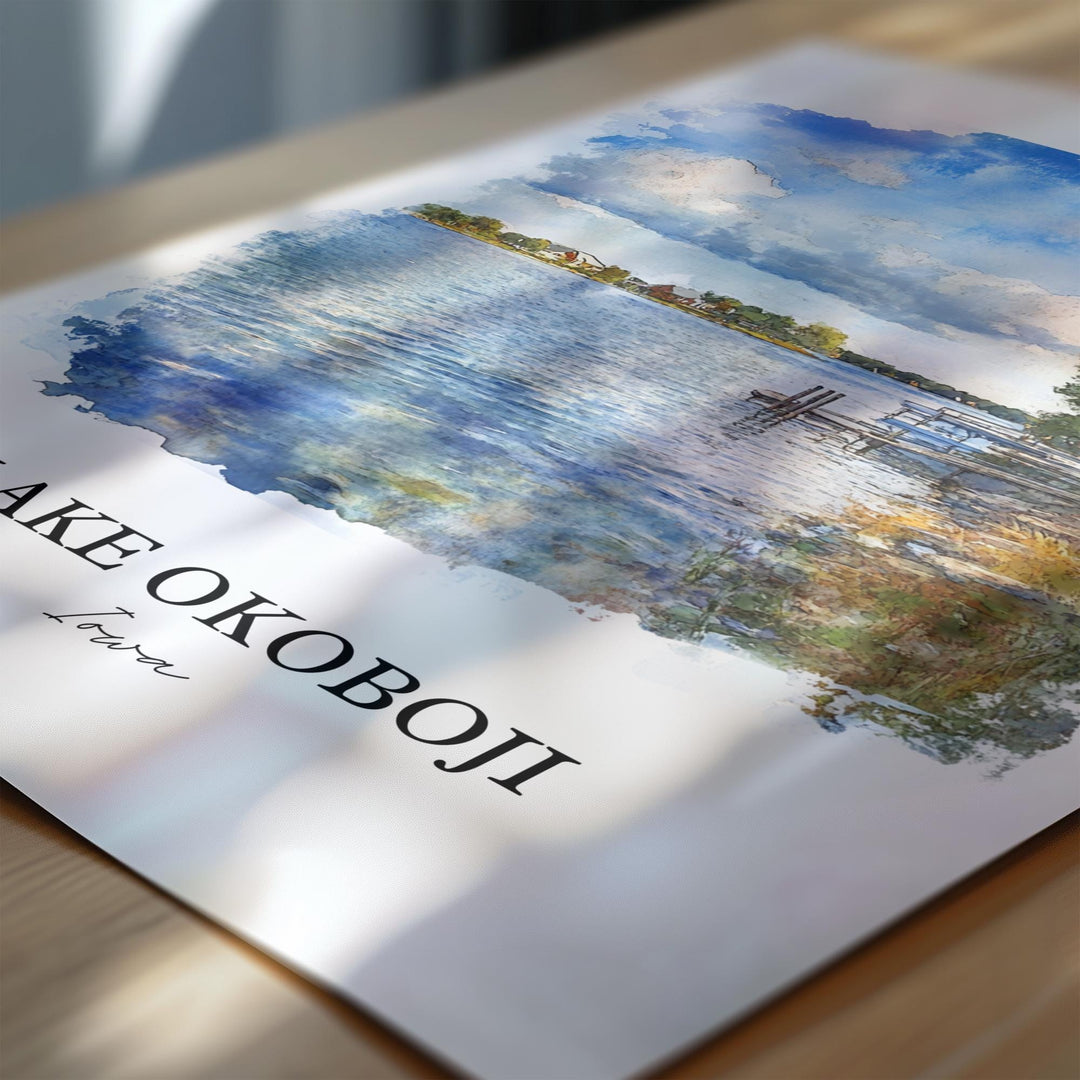 Lake Okoboji Wall Art, Dickinson County Print, Iowa Watercolor Art, Lake Okoboji Gift, Travel Print, Travel Poster, Housewarming Gift