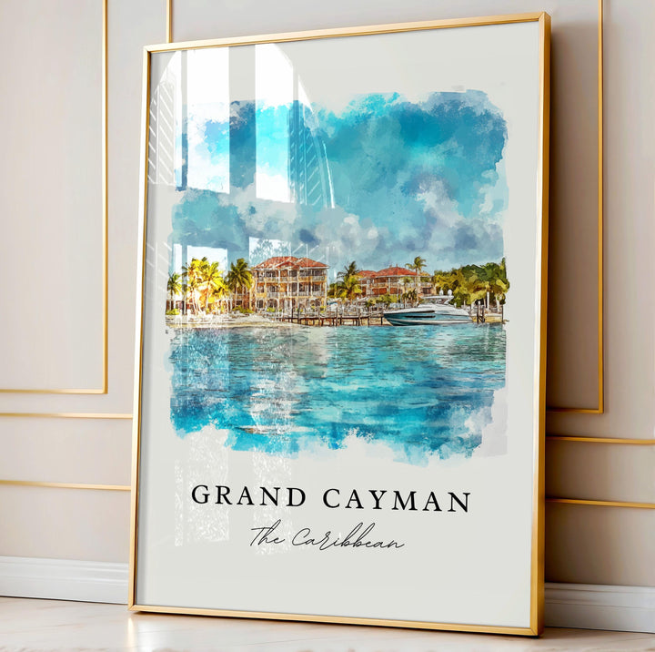 Grand Cayman Art, Cayman Islands Print, Cayman Islands Watercolor, Georgetown Cayman Gift,