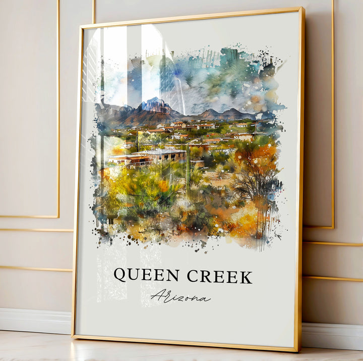 Queen Creek Arizona Art, Queen Creek Print, Queen Creek Watercolor, Queen Creek AZ Gift, Travel Poster, Housewarming Gift