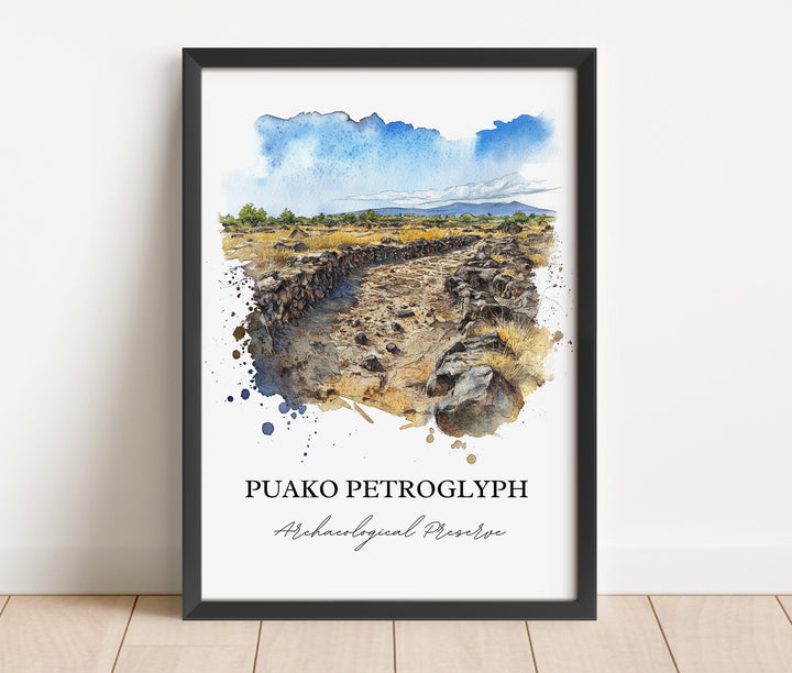 Puako Petroglyph Art, Puako Hawaii Print, Kailua-Kona Watercolor Art, Puako HI Gift, Travel Print, Travel Poster, Housewarming Gift
