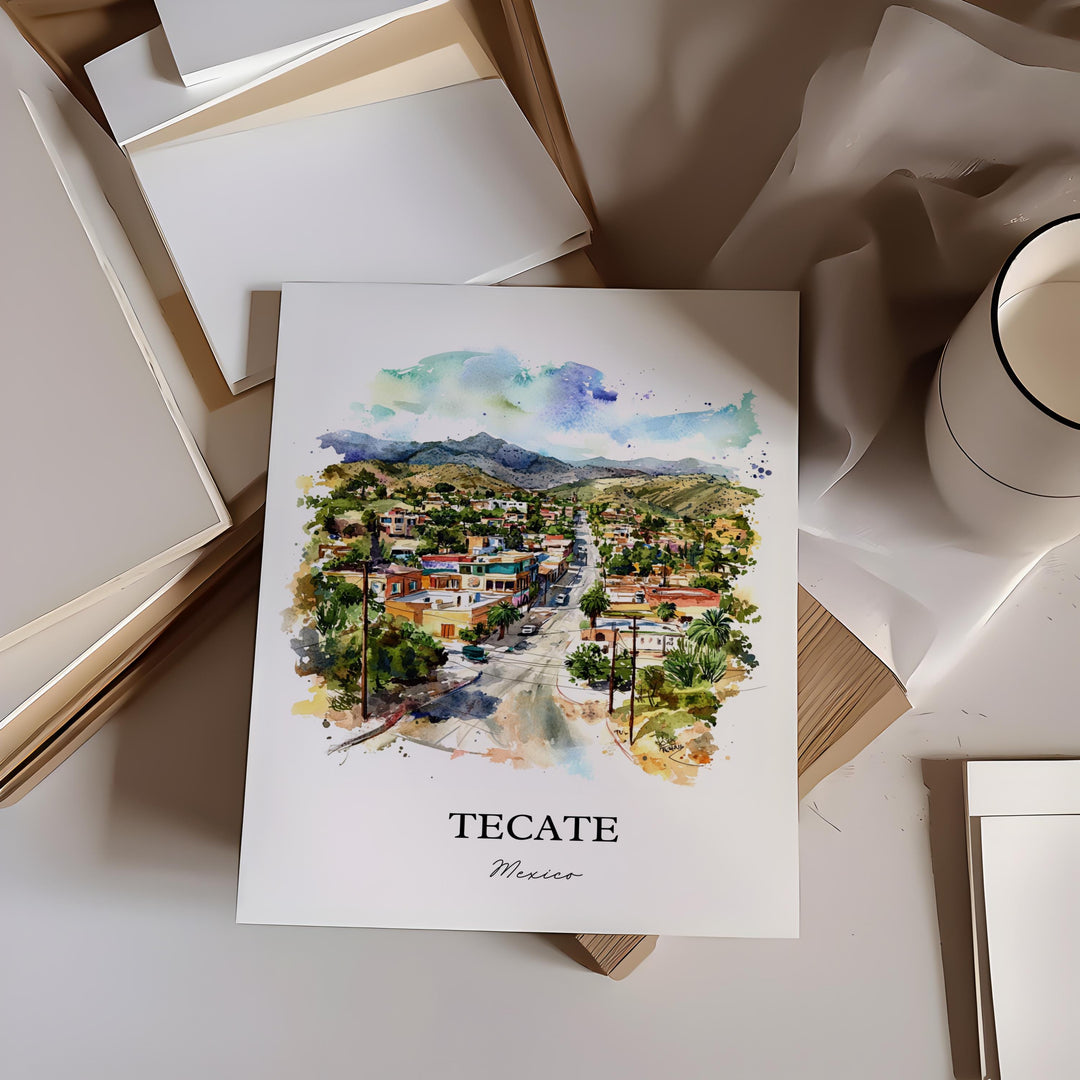 Tecate Mexico Art, Baja California Print, Mexico Watercolor Art, Tecate Mexico Gift, Travel Print, Travel Poster, Housewarming Gift