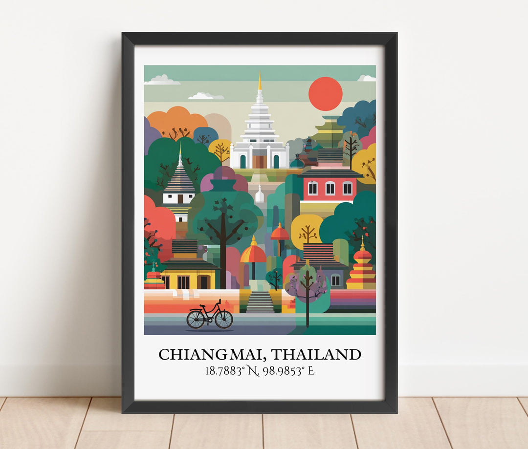 Chiang Mai Art, Chiang Mai Retro Travel Art, Chiang Mai Home Decor, Chiang Mai Gift, Thailand Travel Art, Travel Prints, Housewarming Gift