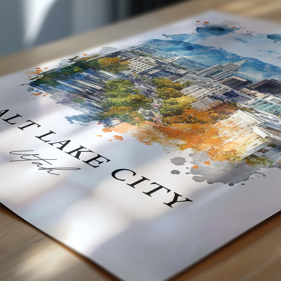 Salt Lake City Wall Art, Utah Print, Salt Lake City UT Watercolor Art, SLC Gift, Travel Print, Travel Poster, Housewarming Gift