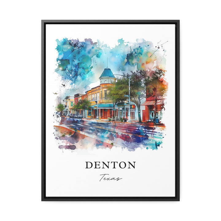 Denton TX Wall Art, Denton Print, Denton Watercolor, Dallas Fort Worth TX Art Gift,