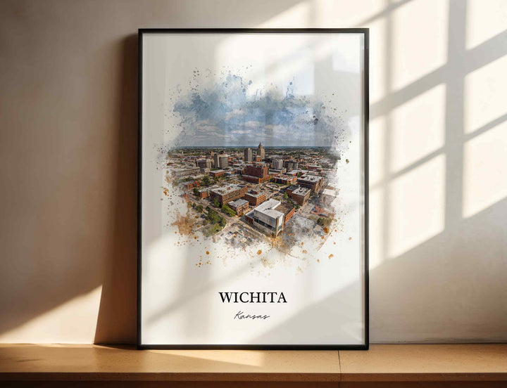 Wichita KS Wall Art, Wichita Print, Wichita Watercolor Art, Wichita Kansas Skyline Gift, Travel Print, Travel Poster, Housewarming Gift