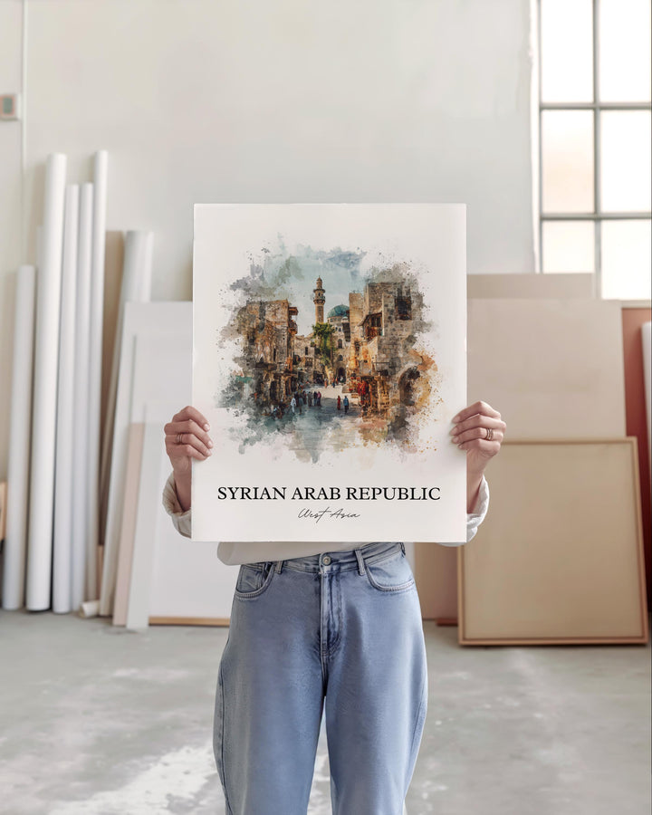 Syria Wall Art, Syria Print, Syria Watercolor Art, Syria Country Gift, Travel Print, Travel Poster, Housewarming Gift