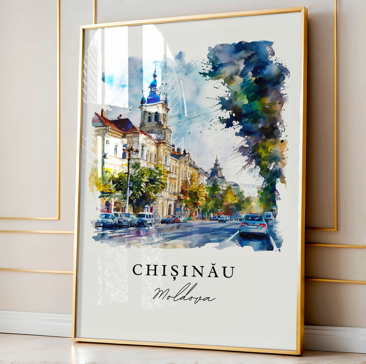 Chisinau watercolor travel art - Moldova, Chisinau print, Chisinau Wedding gift, Birthday present, Custom Text, Perfect Gift