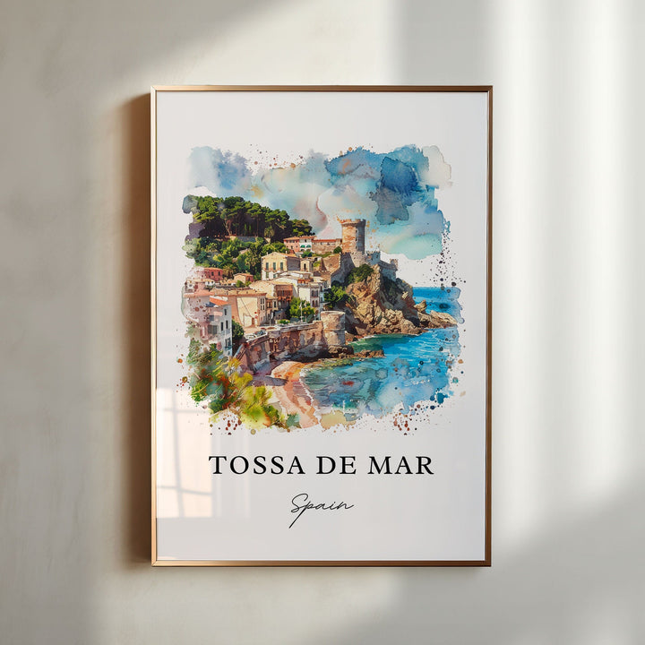 Tossa de Mar Art, Tossa de Mar Print, Catalonia Spain Watercolor, Tossa de Mar Spain Gift,