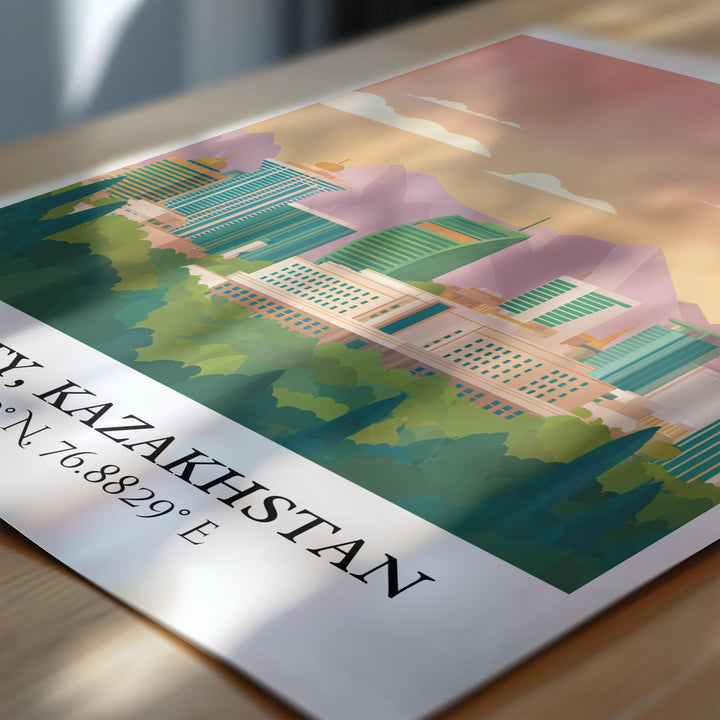 Almaty Wall Art, Almaty Retro Travel Art, Almaty Home Decor, Kazakhstan Gift, Kazakhstan Travel Art, Travel Prints, Housewarming Gift