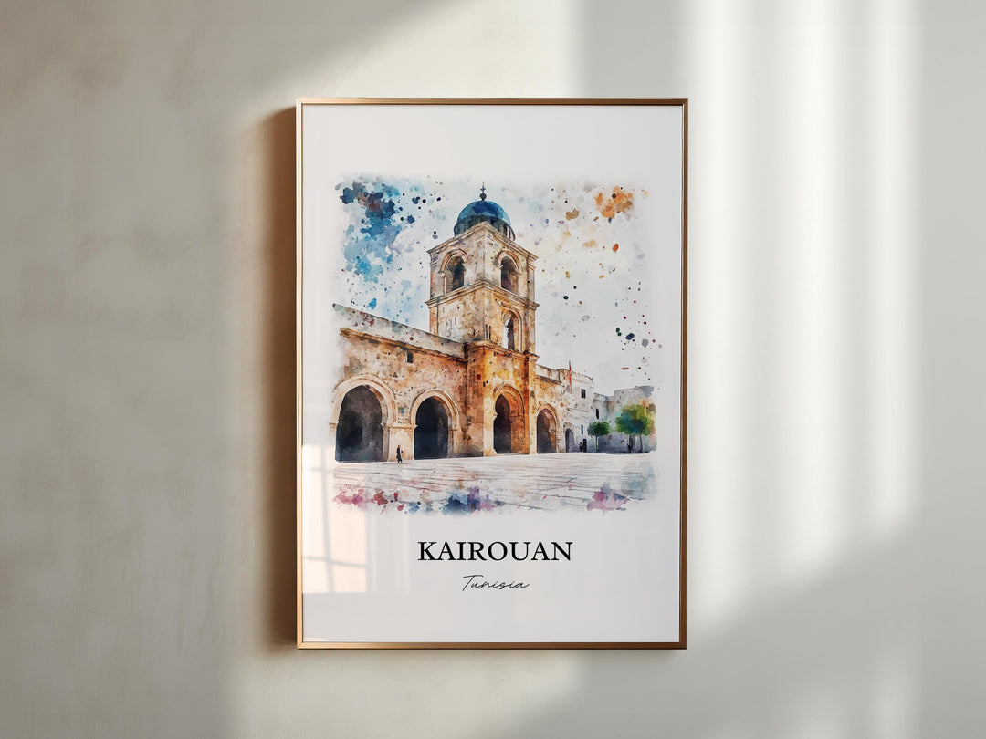 Kairouan Wall Art, Kairouan Print, Tunisia Watercolor Art, Kairouan Gift, Travel Print, Travel Poster, Housewarming Gift