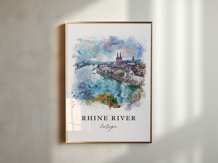 Rhine River Art, Rhine River Print, Rhine River Watercolor Art, Rhine River Europe Gift,