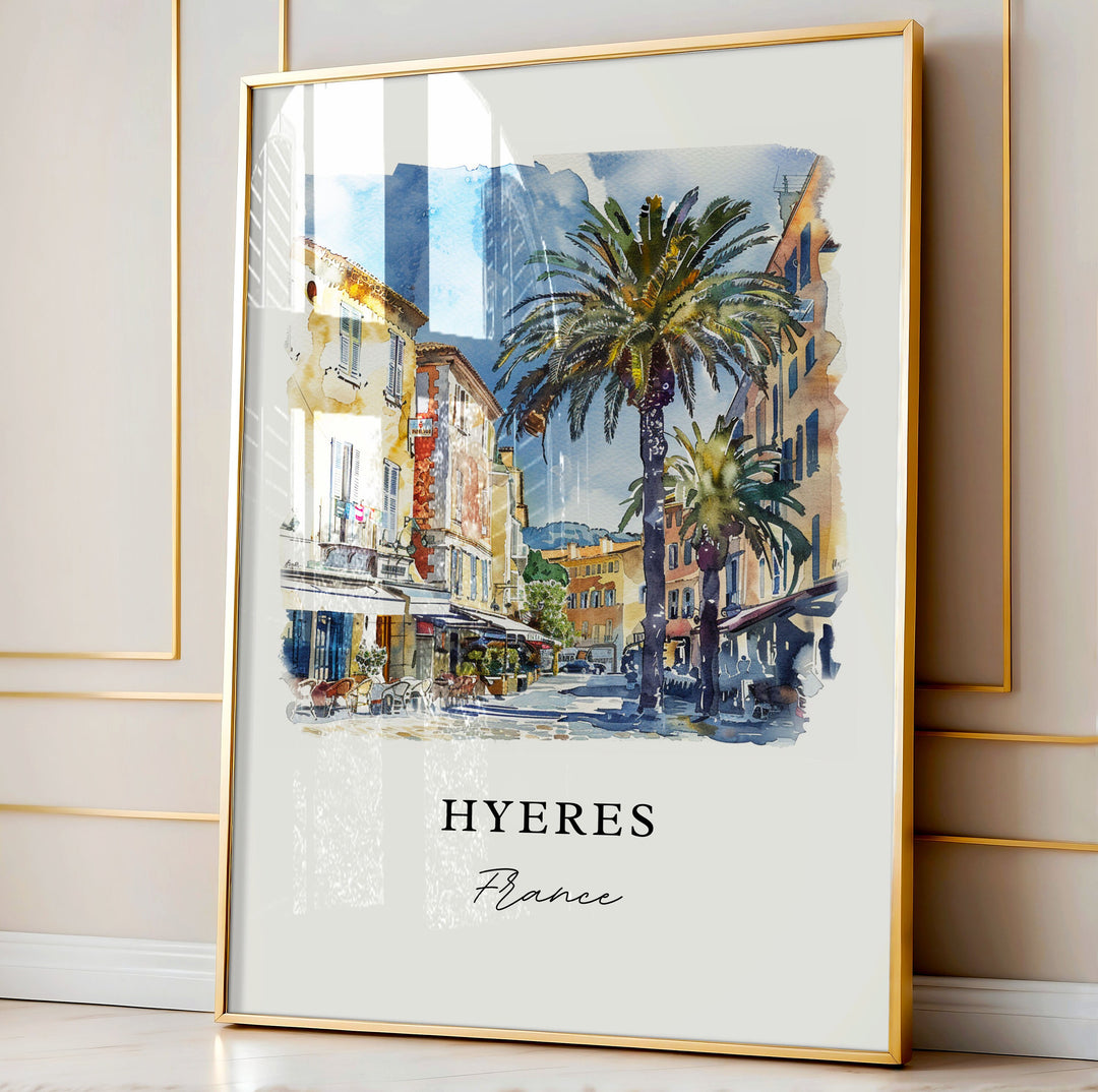 Hyères France Art, Hyères FR Print, Hyeres Watercolor, Mediterranean Coast France Gift, Travel Poster, Housewarming Gift