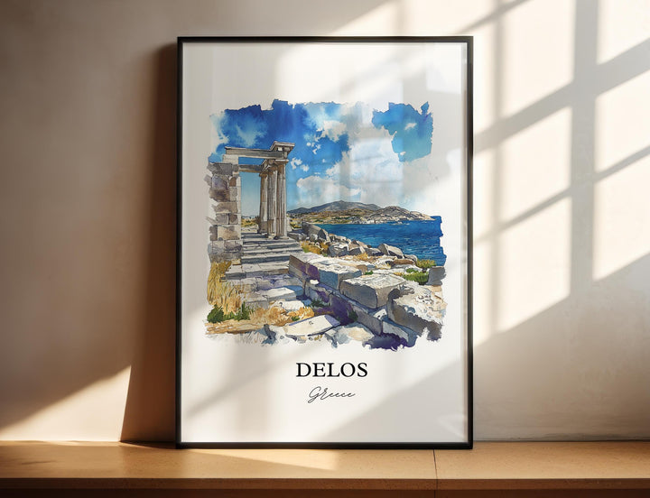 Delos Greece Wall Art, Mykonos Print, Greece Watercolor Art, Delos Greece Gift, Travel Print, Travel Poster, Housewarming Gift