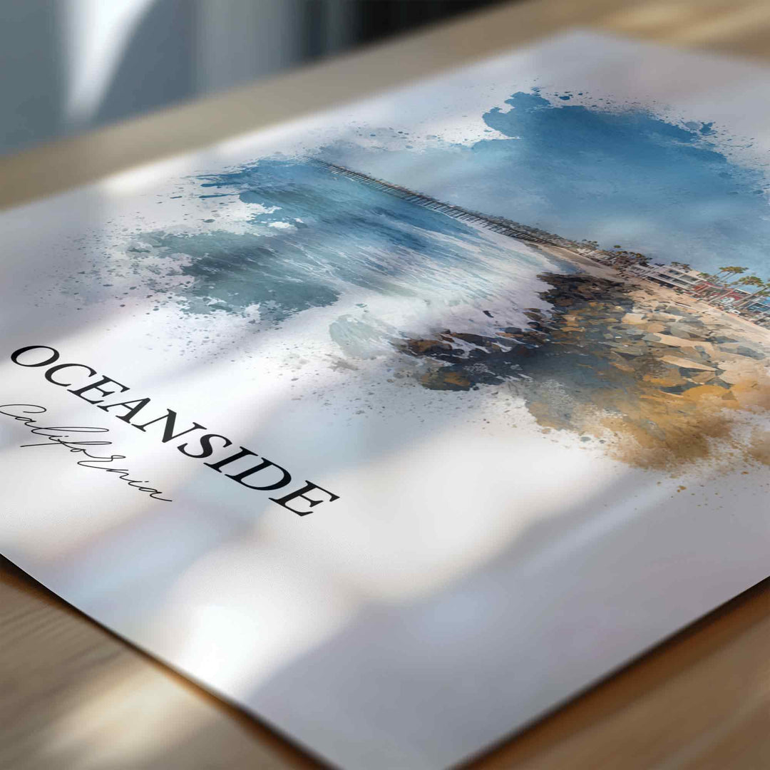 Oceanside CA Wall Art, Oceanside Print, Oceanside Watercolor Art, Harbor Beach Gift, Travel Print, Travel Poster, Housewarming Gift