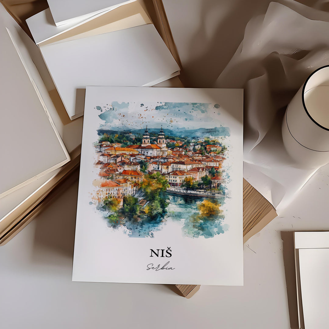 Nis Serbia Wall Art, Nish Print, Serbia Watercolor Art, Nish Sebria Gift, Travel Print, Travel Poster, Housewarming Gift