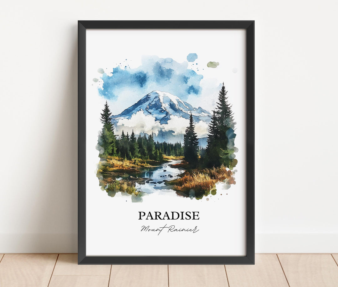 Paradise Mt. Rainier Art, Mt Rainier Print, Washington Watercolor Art, Mount Rainier Gift, Travel Print, Travel Poster, Housewarming Gift