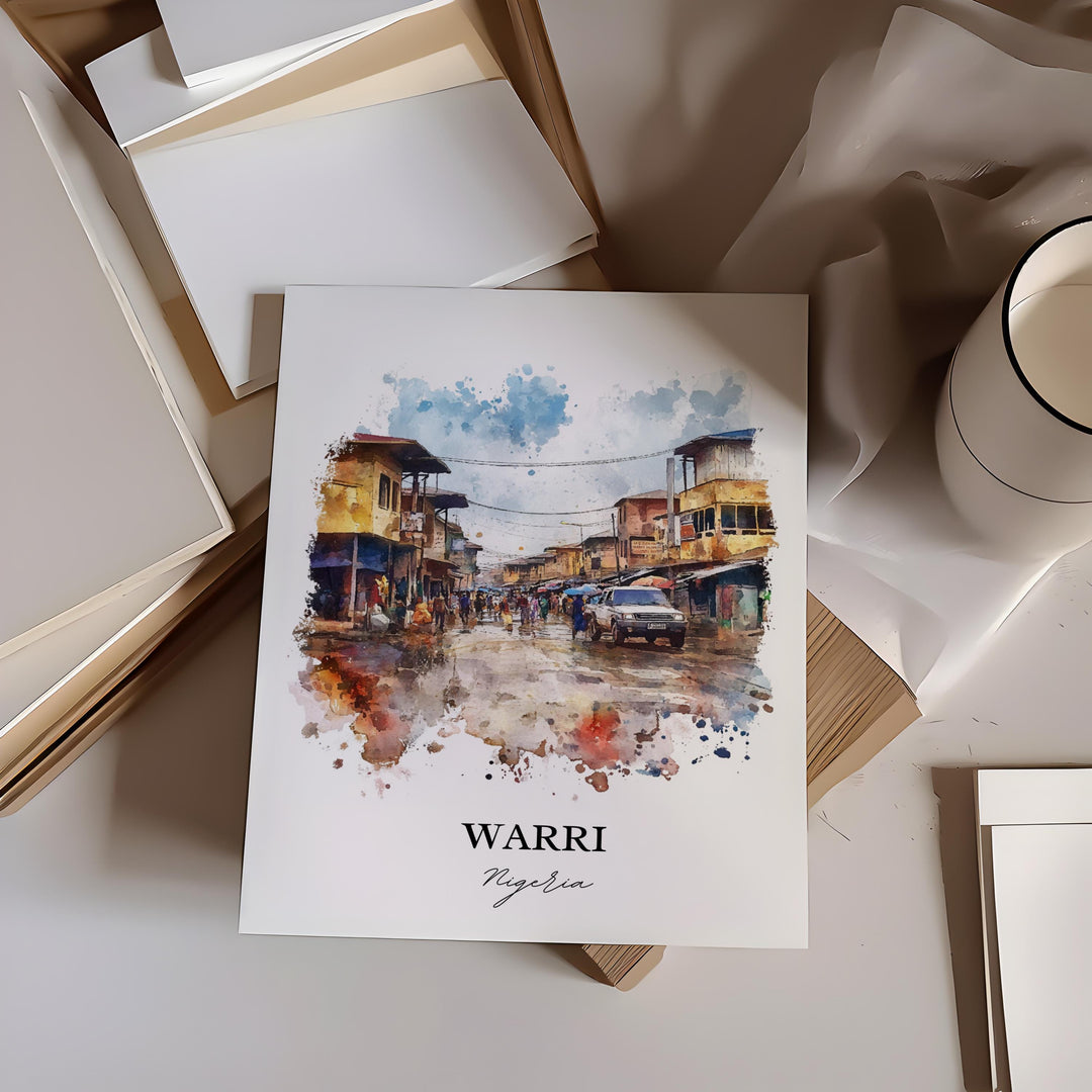 Warri Nigeria Wall Art, Nigeria Africa Print, Nigeria Watercolor Art, Warri Nigeria Gift, Travel Print, Travel Poster, Housewarming Gift