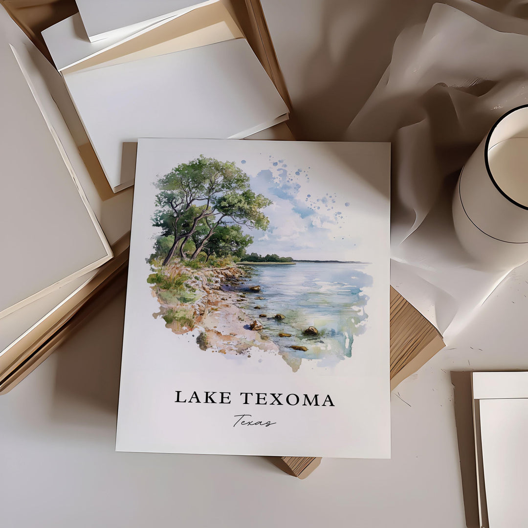 Lake Texoma Wall Art, Lake Texoma Print, Lake Texoma Watercolor Art, Denison Texas Gift, Travel Poster, Housewarming Gift