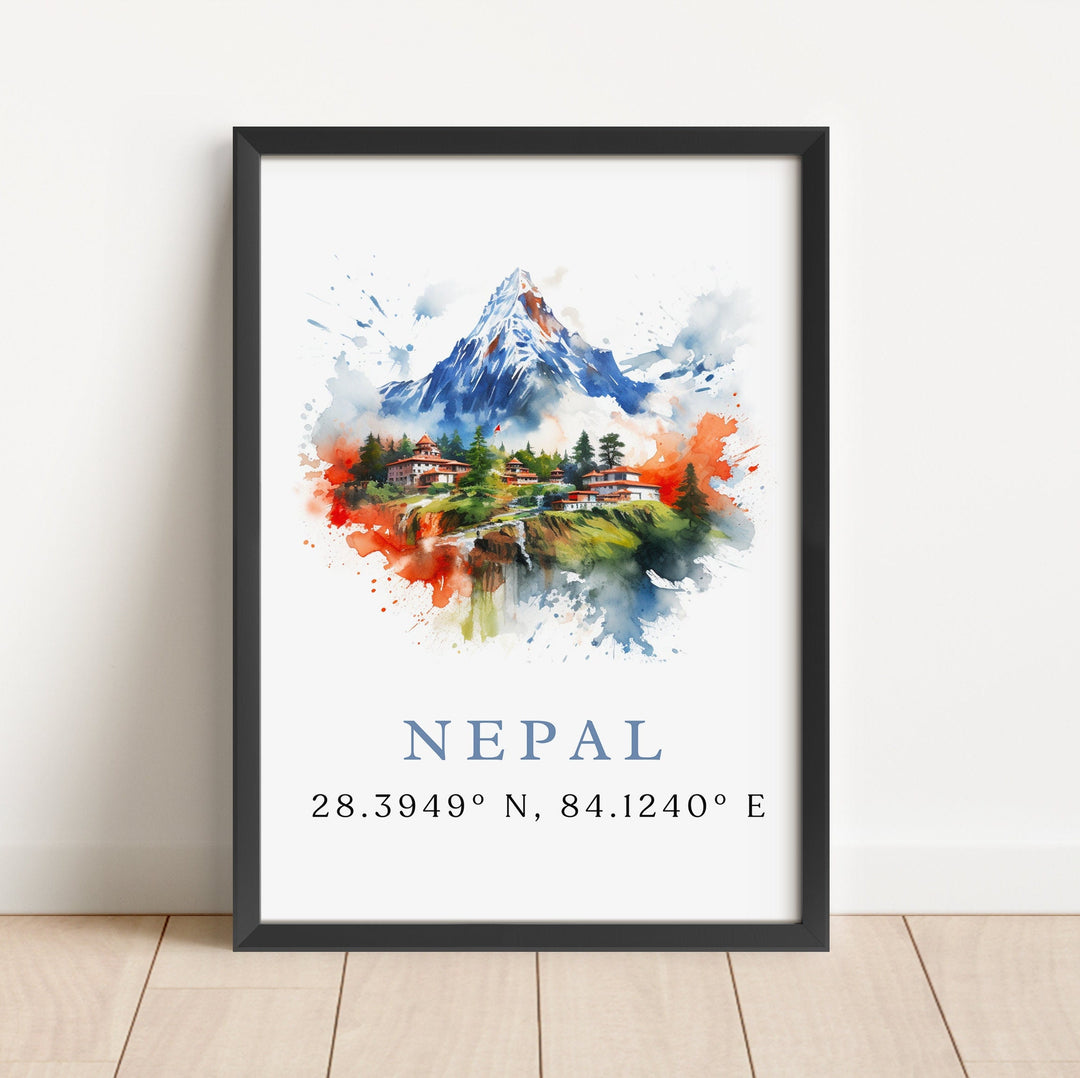 Nepal travel art - Nepal poster print with coordinates, Wedding gift, Birthday present, Custom Text, Perfect Gift