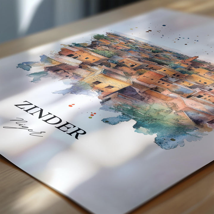 Zinder Niger Wall Art, Niamey Print, Niger Watercolor Art, Zinder Niger Gift, Travel Print, Travel Poster, Housewarming Gift
