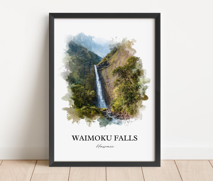 Waimoku Falls Wall Art, Maui Print, Maui Watercolor Art, Waimoku Falls Gift, Travel Print, Travel Poster, Housewarming Gift