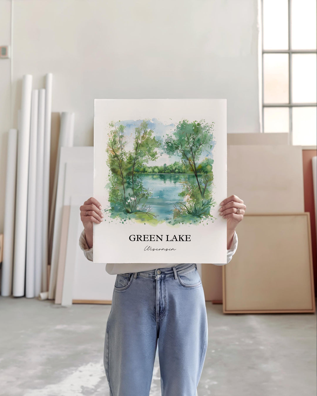 Green Lake WI Wall Art, Big Green Lake Print, Wisconsin Watercolor Art, Green Lake WI Gift, Travel Print, Travel Poster, Housewarming Gift