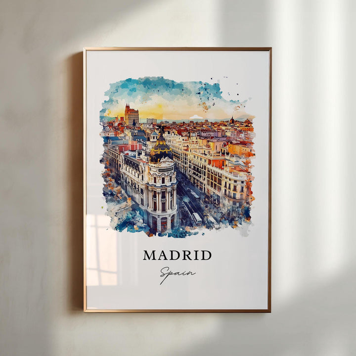 Madrid Spain Wall Art, Madrid Print, Madrid Watercolor Art, Madrid Skyline Gift, Puerta del Sol Travel Poster, Housewarming Gift