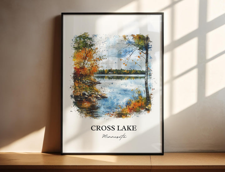 Cross Lake MN Wall Art, Crow Wing County Print, Minnesota Watercolor Art, Cross Lake Gift, Travel Print, Travel Poster, Housewarming Gift