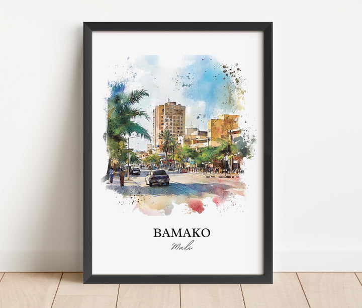 Bamako Mali Wall Art, Bamako Print, Mali Watercolor Art, Bamako Mali Gift, Travel Print, Travel Poster, Housewarming Gift