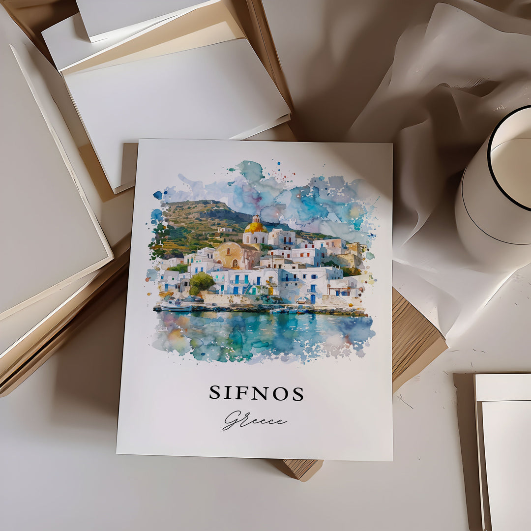 Sifnos Greece Wall Art, Sifnos Print, Sifnos Greece Watercolor Art, Cyclades Islands Gift,