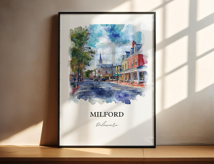 Milford, DE, USA – Watercolor Art Print