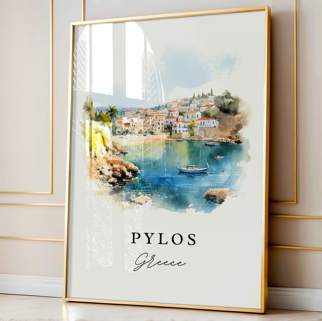 Pylos Greece Wall Art, Pylos Print, Pylos Watercolor Art, Pylos Greece Gift,