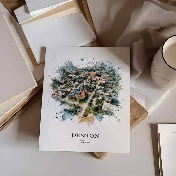 Denton, Texas – Watercolor Art Print
