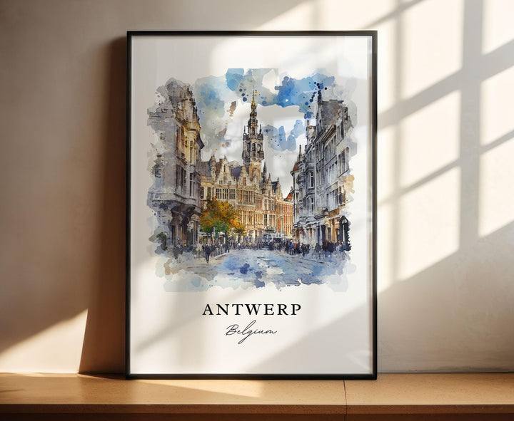 Antwerp Belgium Wall Art, Antwerp Print, Antwerp Watercolor Art, Antwerp Gift, Antwerp Travel Poster, Housewarming Gift