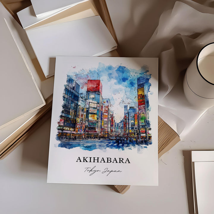 Akihabara Wall Art, Tokyo Japan Print, Akihabara Watercolor Art, Tokyo Gift, Travel Print, Travel Poster, Housewarming Gift