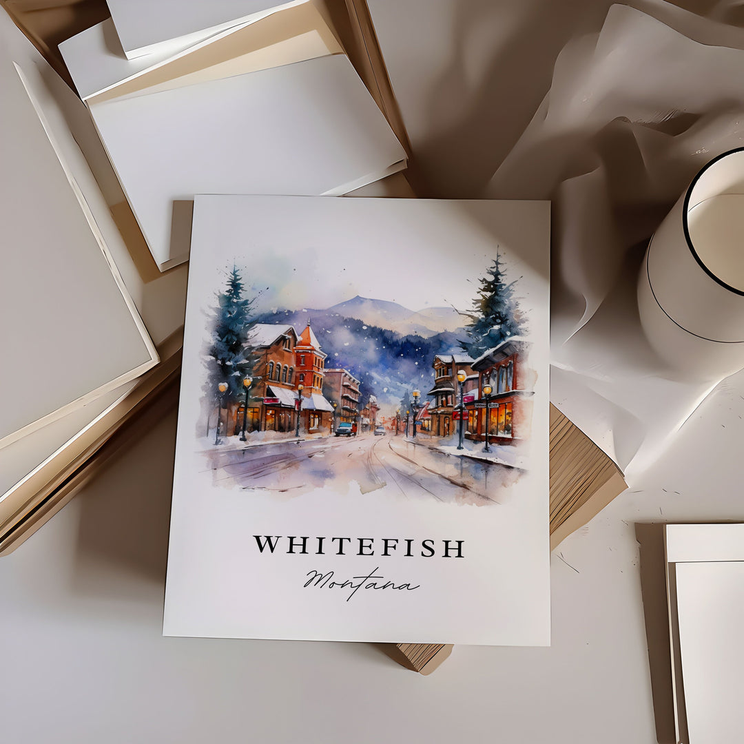 Whitefish MT wall art - Montana, Whitefish poster print, Whitefish Montana Wedding gift, Birthday present, Custom Text, Perfect Gift