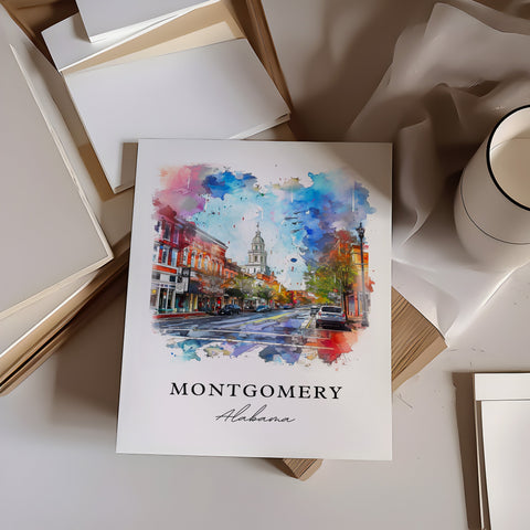 Montgomery AL Wall Art, Montgomery Alabama Print, Montgomery Watercolor, Alabama Gift, Travel Print, Travel Poster, Housewarming Gift