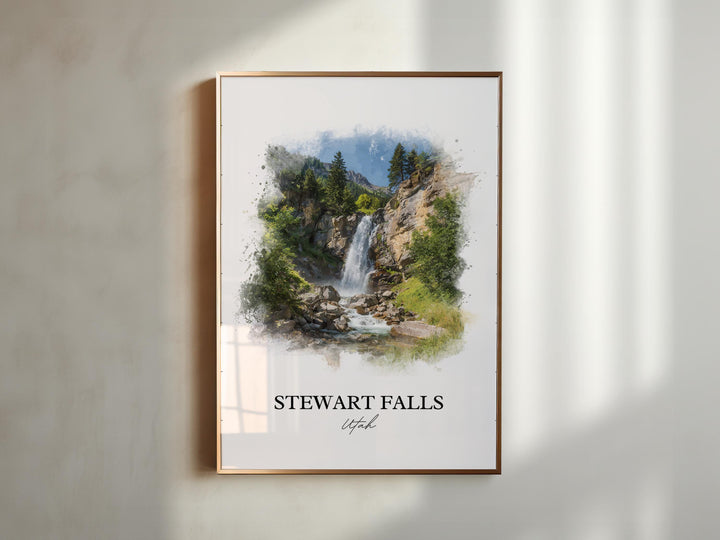Stewart Falls Wall Art, Utah County Print, Utah Watercolor Art, Stewart Falls UT Gift, Travel Print, Travel Poster, Housewarming Gift