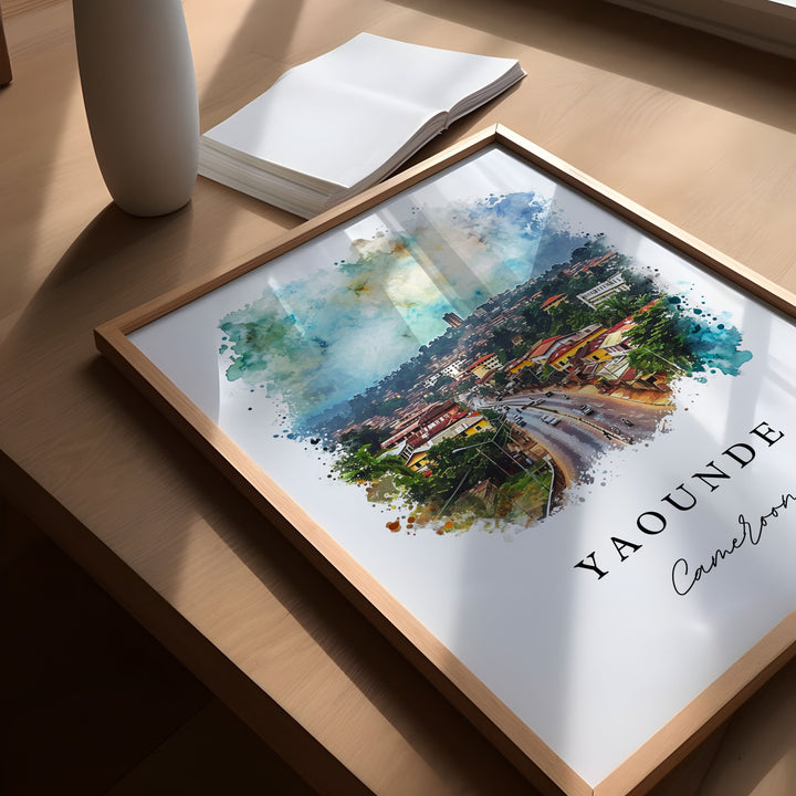 Yaounde watercolor travel art - Cameroon, Yaounde print, Wedding gift, Birthday present, Custom Text, Perfect Gift