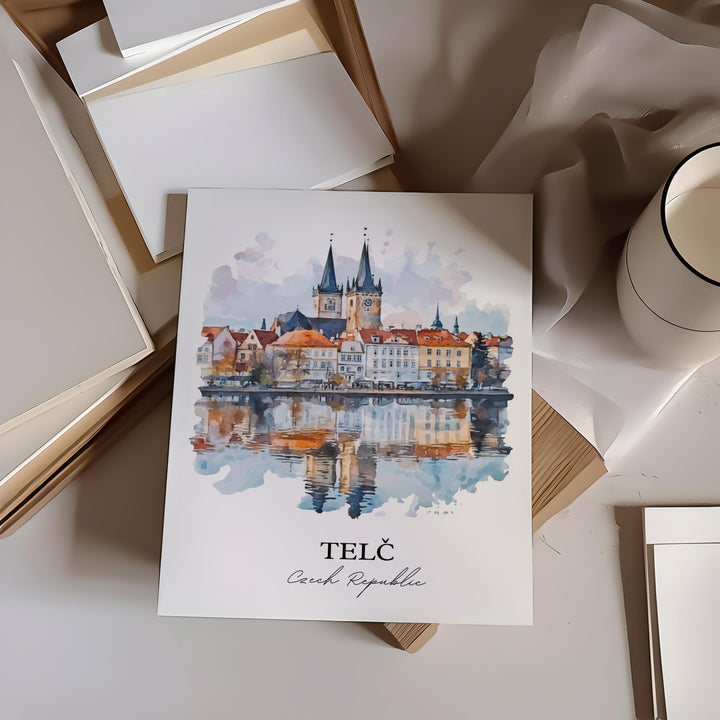 Telc Wall Art, Vysocina Region Print, Czech Republic Watercolor, Telc Czech Republic Gift, Travel Print, Travel Poster, Housewarming Gift