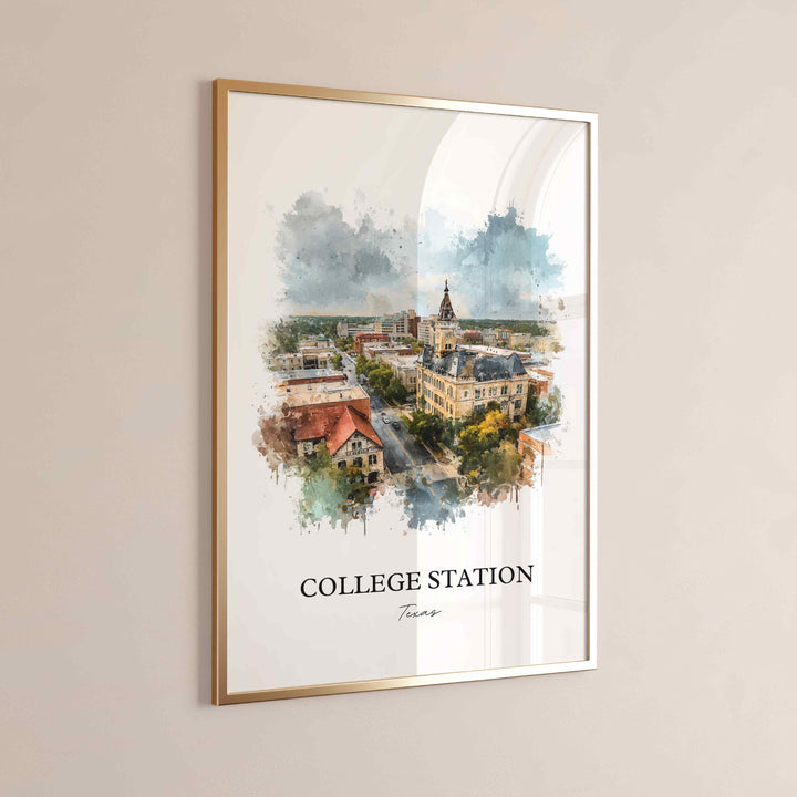 College Station, Texas – Watercolor Art Print