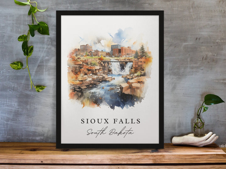 Sioux Falls traditional travel art - South Dakota, Sioux Falls poster, Wedding gift, Birthday present, Custom Text, Personalized Gift