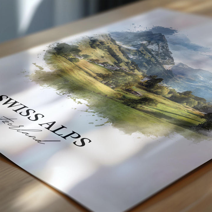 Swiss Alps Wall Art, Switzerland Print, Swiss Alps Watercolor Art, Swiss Alps Gift, Travel Print, Travel Poster, Housewarming Gift