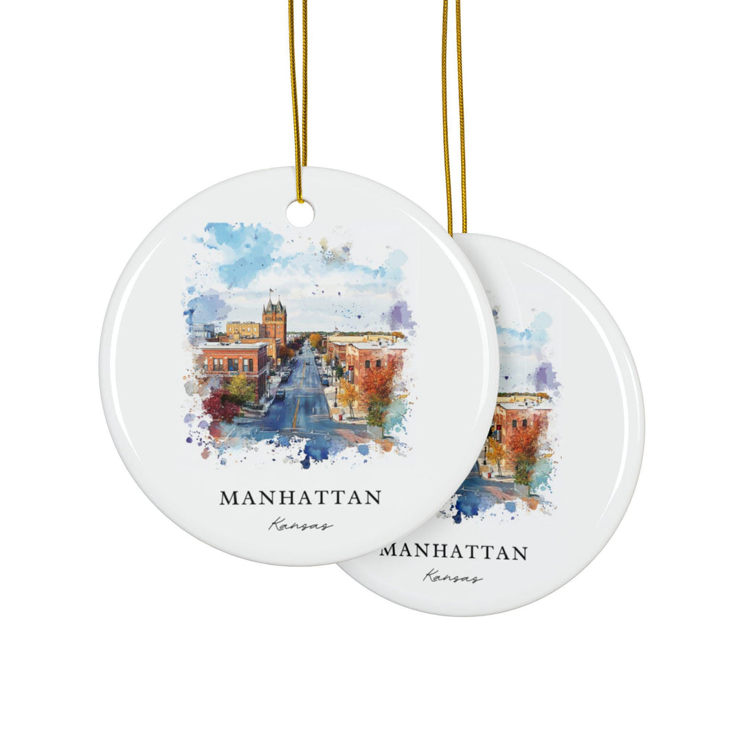 Manhattan Kansas Ornament: Manhattan KS Souvenir, Big Blue River Decor, and Authentic Kansas State Univ Xmas Gift