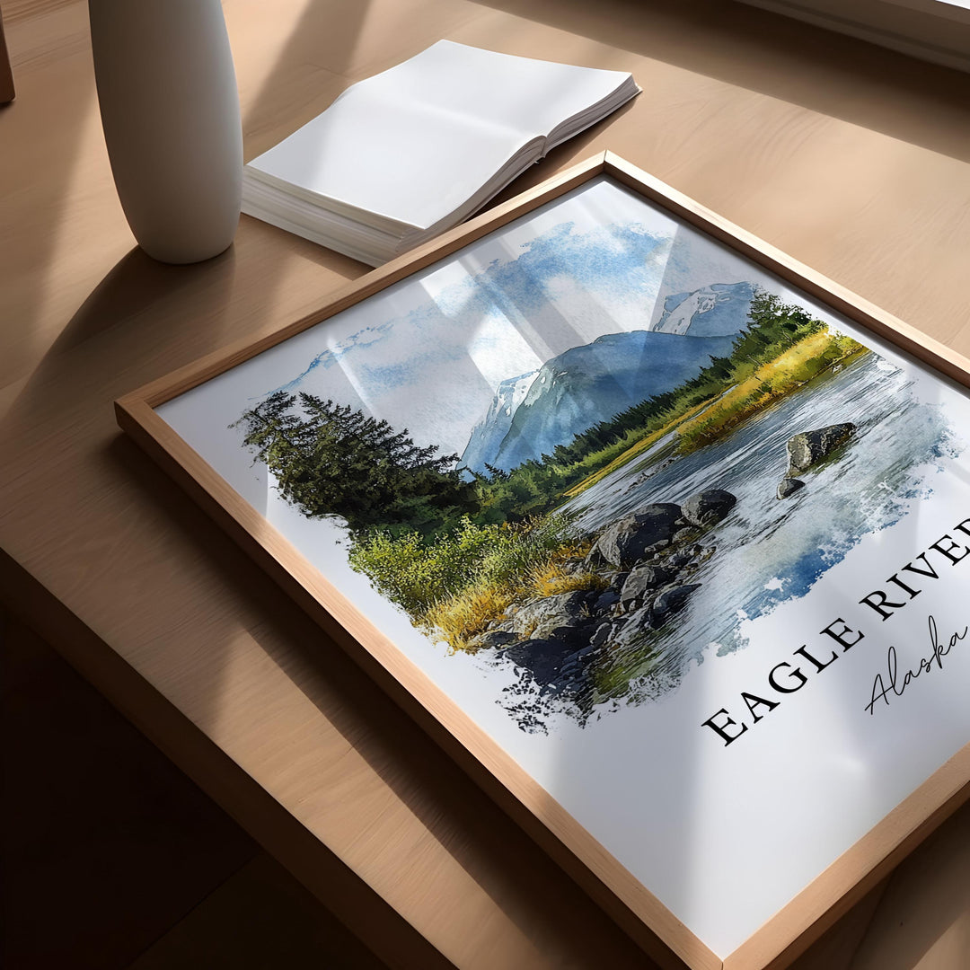 Eagle River, Alaska Watercolor Art Print
