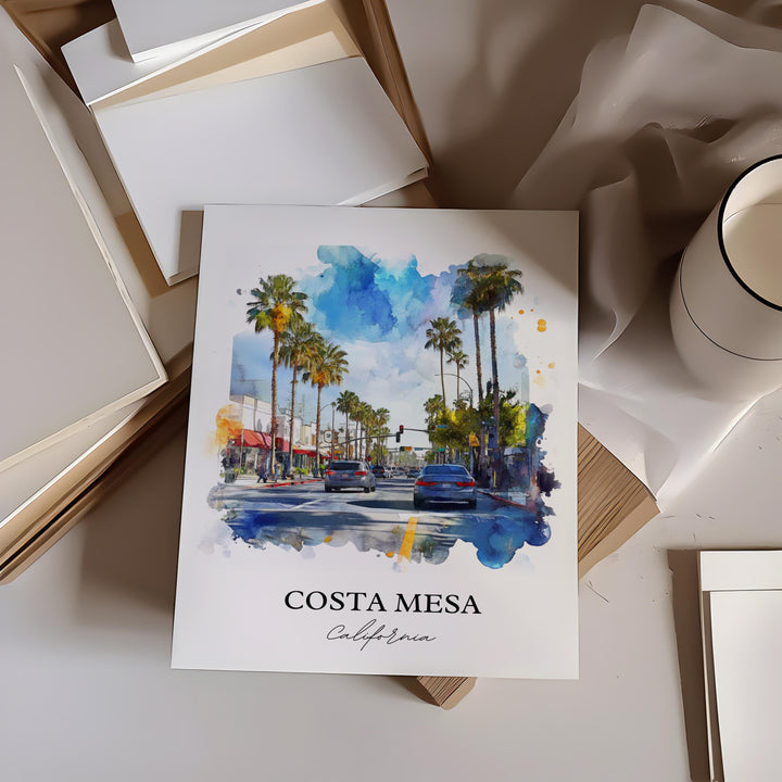 Costa Mesa Wall Art, Orange County Print, Costa Mesa Watercolor Art, Costa Mesa Gift, Travel Print, Travel Poster, Housewarming Gift
