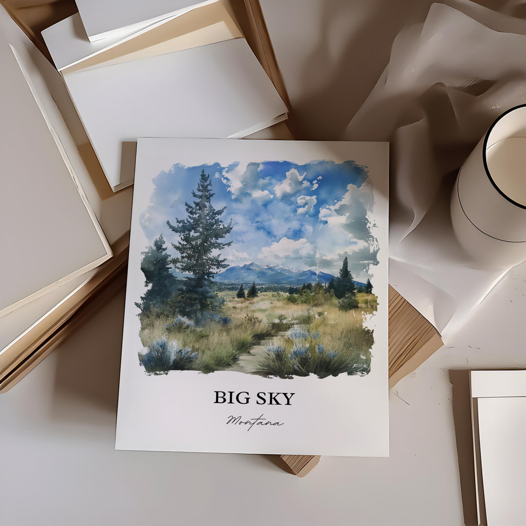 Big Sky Montana Wall Art, Big Sky MT Print, Big Sky Watercolor Art, Big Sky Montana Gift, Travel Print, Travel Poster, Housewarming Gift