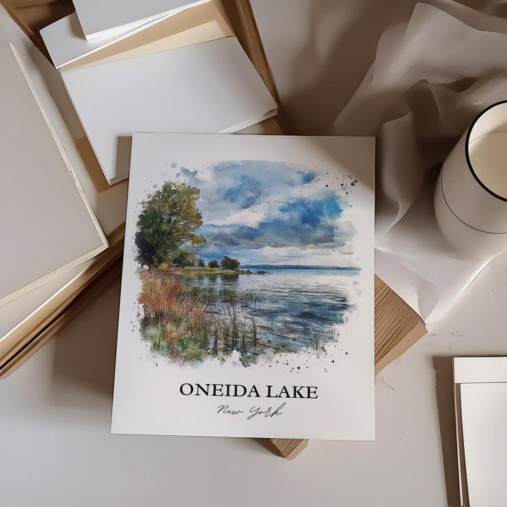 Oneida Lake Wall Art, Oswego Lake Print, New York Watercolor Art, Oneida Lake NY Gift, Travel Print, Travel Poster, Housewarming Gift